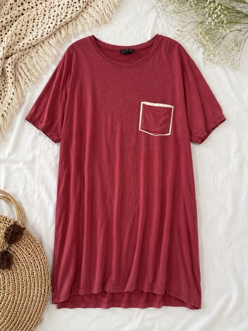 POL Short-Sleeve Pocket Tee Tunic Top